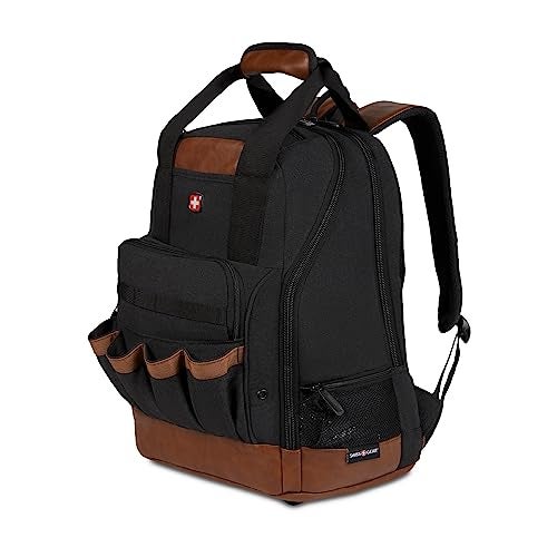 SwissGear Tool Bag Backpack Fits Up to 15Inch Laptop Work Pack BlackBrown Canvas - Image 1