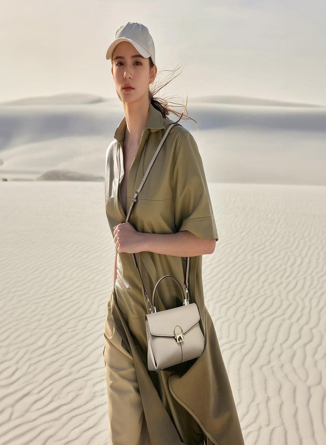 compuda Top Handle Bag Small Purses and Handbags for Women Fashion Leather Shoulder Bag,Purses for Women,Metal Button Lock. - Image 2