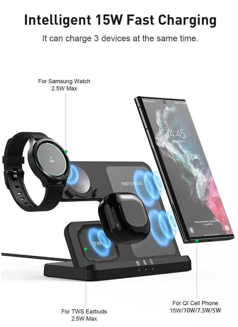 Generic - Fast 3 in 1 Wireless Chargers Station For Samsung Galaxy S23 S22 Ultra Wireless Charging For Galaxy Watch 4 Buds Pro Dock Holder - Image 1