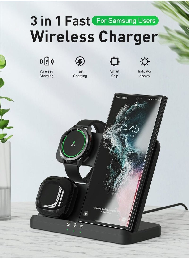Generic - Fast 3 in 1 Wireless Chargers Station For Samsung Galaxy S23 S22 Ultra Wireless Charging For Galaxy Watch 4 Buds Pro Dock Holder - Image 1