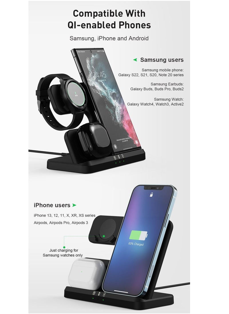 Generic - Fast 3 in 1 Wireless Chargers Station For Samsung Galaxy S23 S22 Ultra Wireless Charging For Galaxy Watch 4 Buds Pro Dock Holder - Image 1