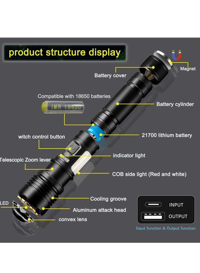 Super Bright 20000 High Lumens Led Flashlight Rechargeable,7 Modes Zoomable Torch With COB Side Light,Type-C Fast Charging IPX67 Waterproof Power Display Flashlights for Emergencies,Hiking,Camping - Image 2