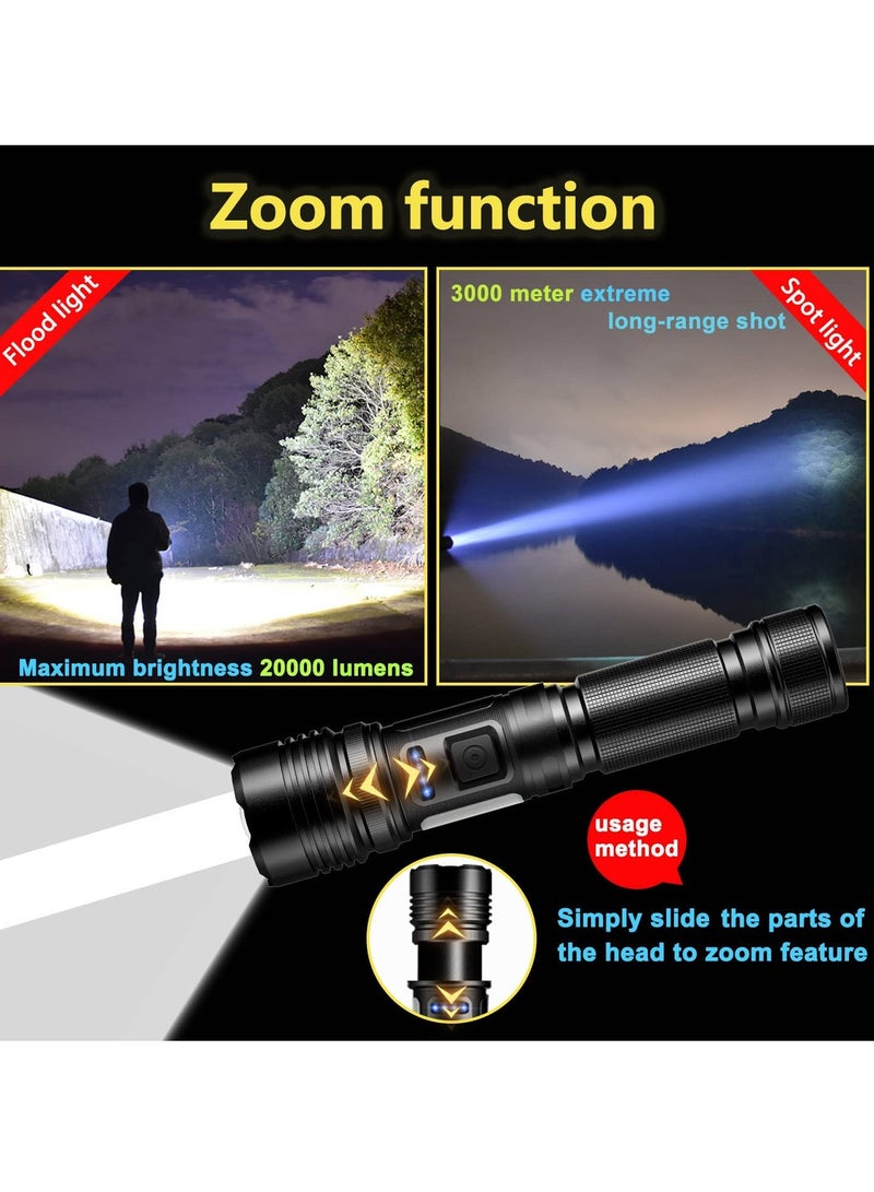 Super Bright 20000 High Lumens Led Flashlight Rechargeable,7 Modes Zoomable Torch With COB Side Light,Type-C Fast Charging IPX67 Waterproof Power Display Flashlights for Emergencies,Hiking,Camping - Image 5
