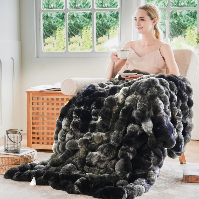 BENVWE Faux Fur Throw Blanket Soft Plush Fluffy Blanket for Couch Sofa  Thickened Cozy Fuzzy Luxury Bubble Blanket for Bedroom Living Room Decor Tie-dye Grey 50"" x 60"" 1100GSM - Image 3
