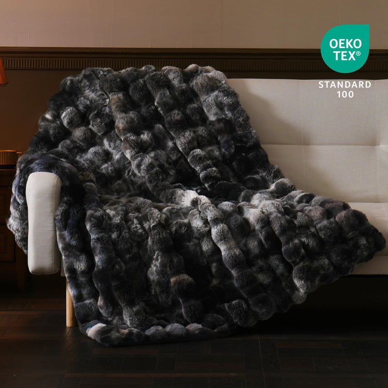 BENVWE Faux Fur Throw Blanket Soft Plush Fluffy Blanket for Couch Sofa  Thickened Cozy Fuzzy Luxury Bubble Blanket for Bedroom Living Room Decor Tie-dye Grey 50"" x 60"" 1100GSM - Image 2