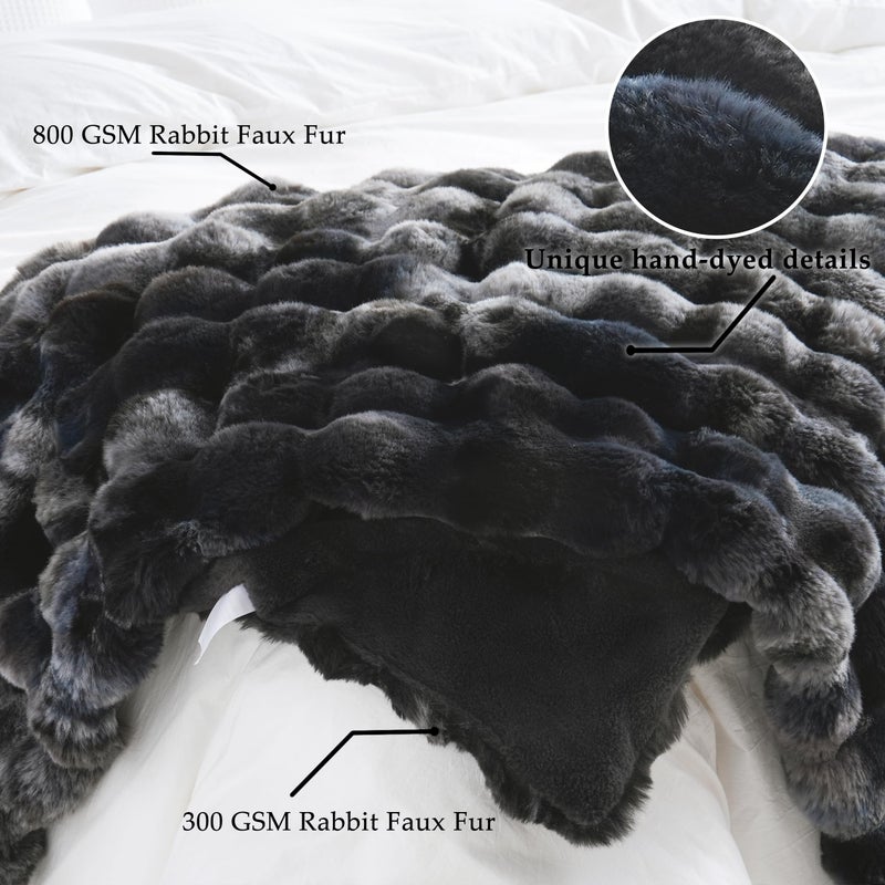 BENVWE Faux Fur Throw Blanket Soft Plush Fluffy Blanket for Couch Sofa  Thickened Cozy Fuzzy Luxury Bubble Blanket for Bedroom Living Room Decor Tie-dye Grey 50"" x 60"" 1100GSM - Image 4