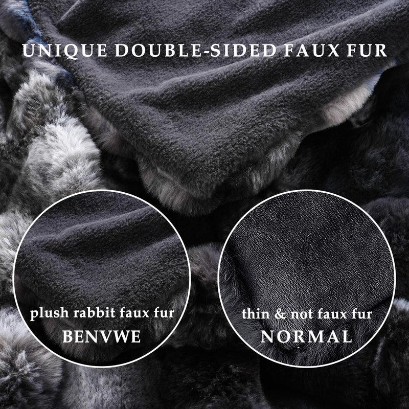 BENVWE Faux Fur Throw Blanket Soft Plush Fluffy Blanket for Couch Sofa  Thickened Cozy Fuzzy Luxury Bubble Blanket for Bedroom Living Room Decor Tie-dye Grey 50"" x 60"" 1100GSM - Image 5
