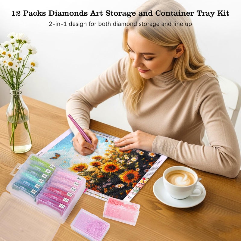 PP OPOUNT 12PCS 2-in-1 Diamond Art Storage Trays with Lids, Convex Bottom Diamond Painting Storage Organizer Box, Spill-Proof Diamond Art Accessories for Sorting & Line-Up, Christmas Craft Gift for Crafters - Image 3