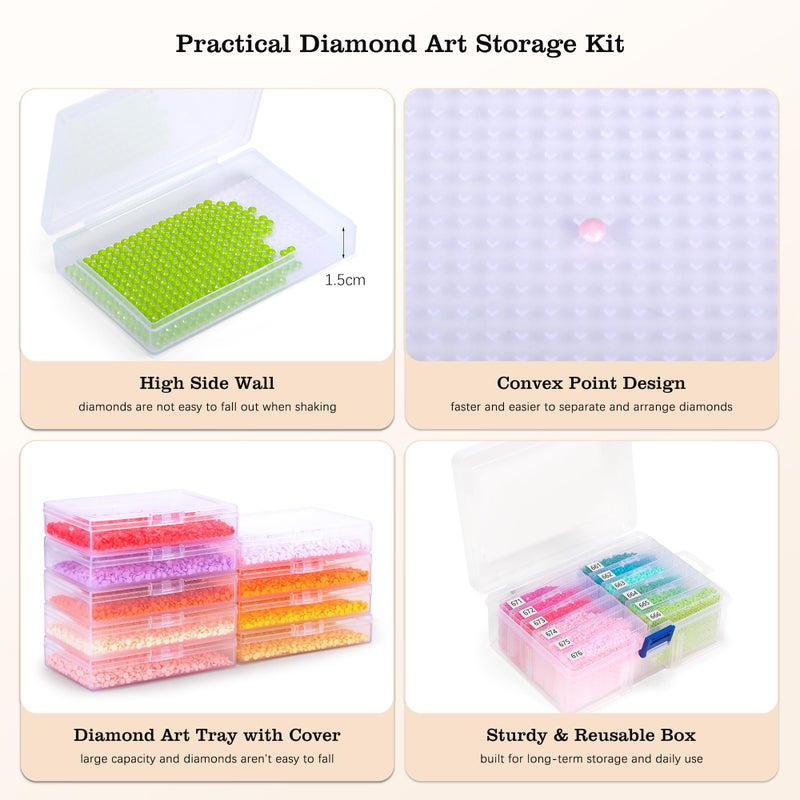 PP OPOUNT 12PCS 2-in-1 Diamond Art Storage Trays with Lids, Convex Bottom Diamond Painting Storage Organizer Box, Spill-Proof Diamond Art Accessories for Sorting & Line-Up, Christmas Craft Gift for Crafters - Image 5