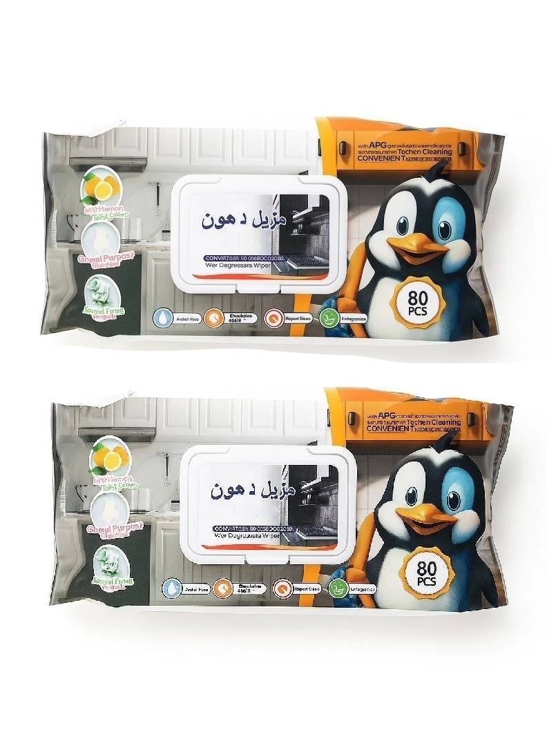 4basix Kitchen Cleaning Wipes Lemon Scented 2 Pack (160 Count) - Multipurpose Disposable Wet Wipes for Kitchen Surfaces, Countertops, Stovetops & Appliances – Grease & Stain Remover - Image 1