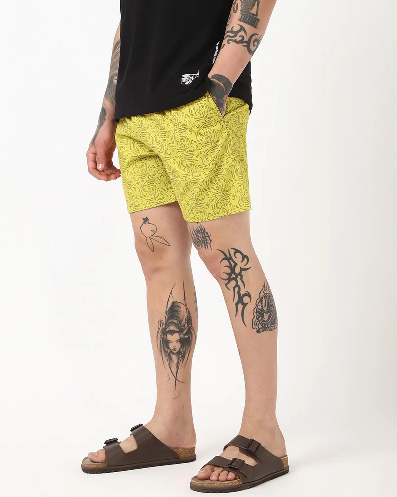 bewakoof Men's Yellow All Over Printed Boxers