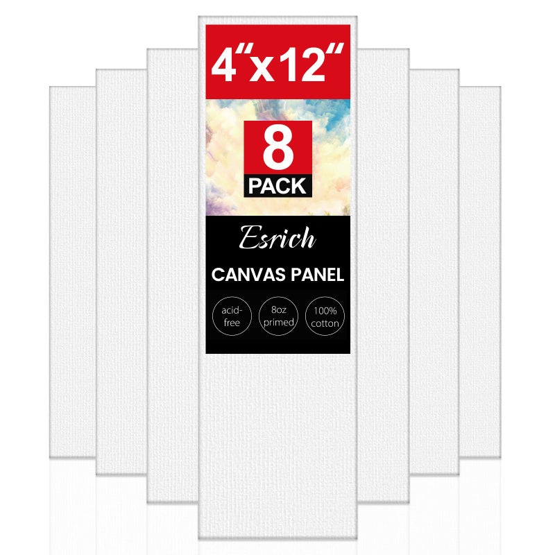 ESRICH Long Canvas for Painting, 8 Pack 4x12 Canvas Boards for Painting Cotton Primed Acid Free Blank Canvas Panels for Oil Paint, Watercolor, Acrylic Paint, Gouache and Tempera. - Image 1