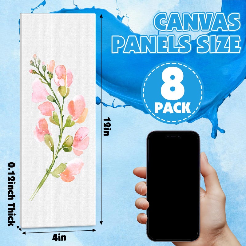 ESRICH Long Canvas for Painting, 8 Pack 4x12 Canvas Boards for Painting Cotton Primed Acid Free Blank Canvas Panels for Oil Paint, Watercolor, Acrylic Paint, Gouache and Tempera. - Image 2
