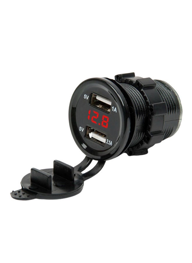 NIBEMINENT Round 5V 3.1A Dual USB Motorcycle Car Charger with LED Digital Voltmeter Monitors Black - Image 1