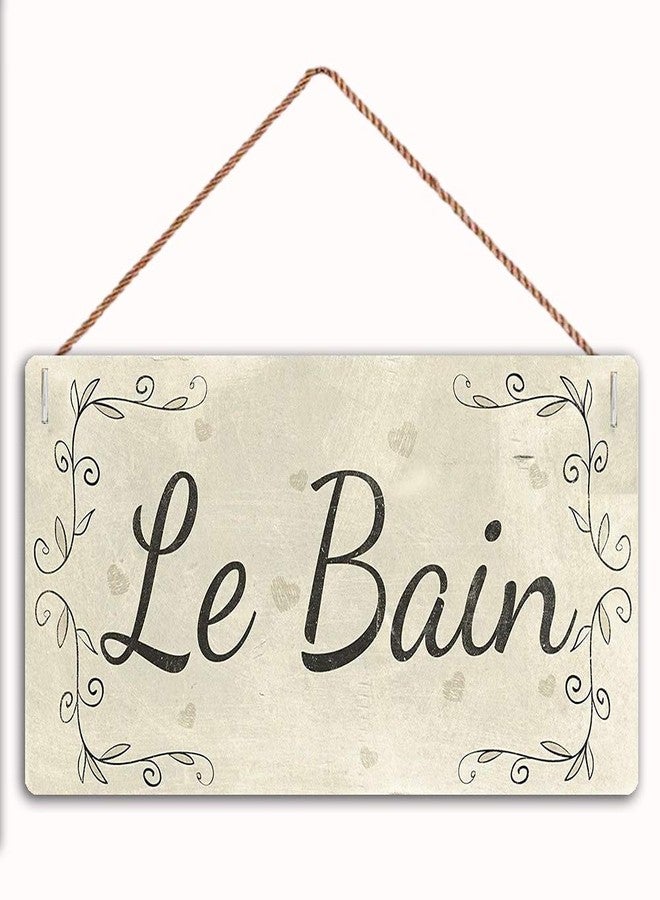 MAIYUAN Rustic Wooden Wall Decor Sign, 12" x 6", Hanging, White, Rectangular, Le Bain, Bath, Decorative Sign