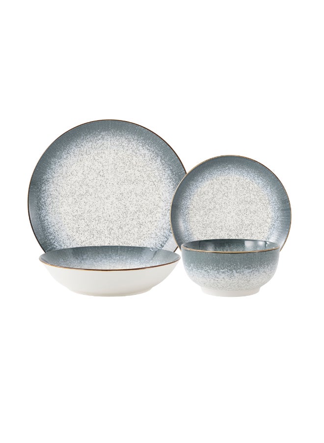 Noon East 24 piece Porcelain Dinnerware Set, Set for 6, Microwave & Dishwasher Safe, Grey Abstract - Image 1