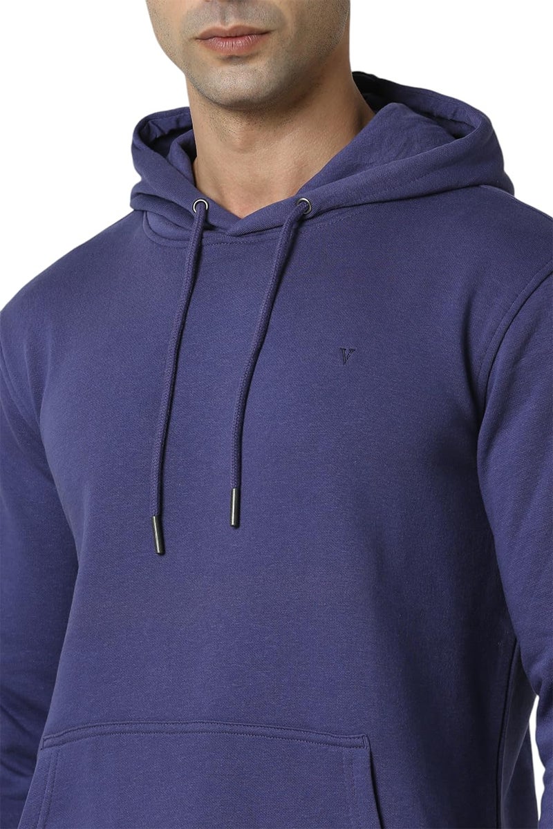Van Heusen Men Blue Solid Hooded Neck Sweatshirt - Image 4