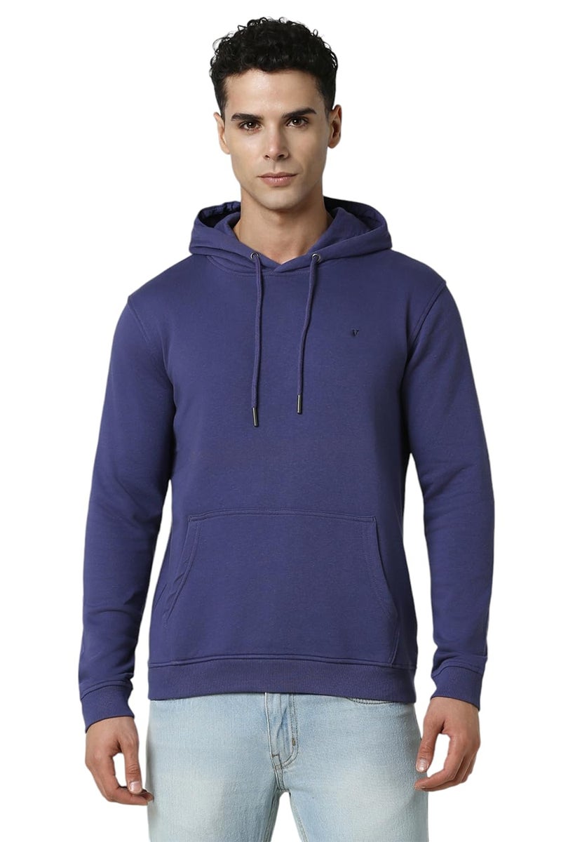 Van Heusen Men Blue Solid Hooded Neck Sweatshirt - Image 1