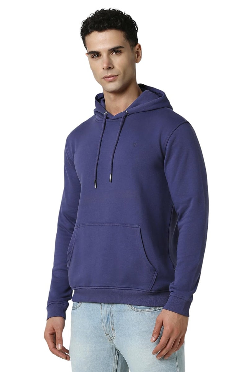 Van Heusen Men Blue Solid Hooded Neck Sweatshirt - Image 2