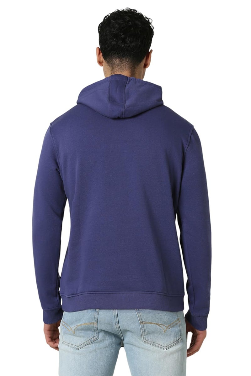 Van Heusen Men Blue Solid Hooded Neck Sweatshirt - Image 3