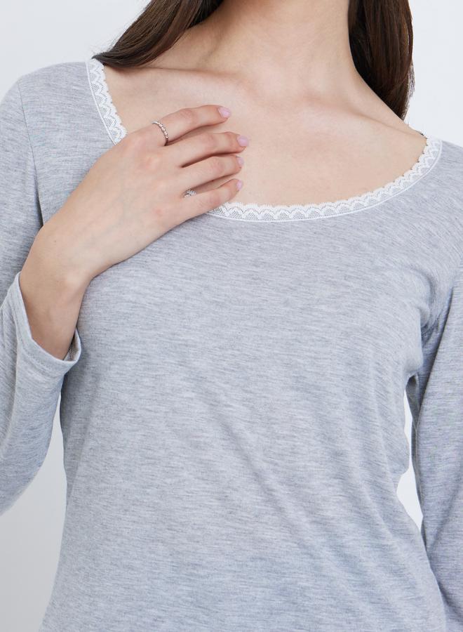 Take Two Solid Wide Neck Lace Detail Knitted Top - Image 3