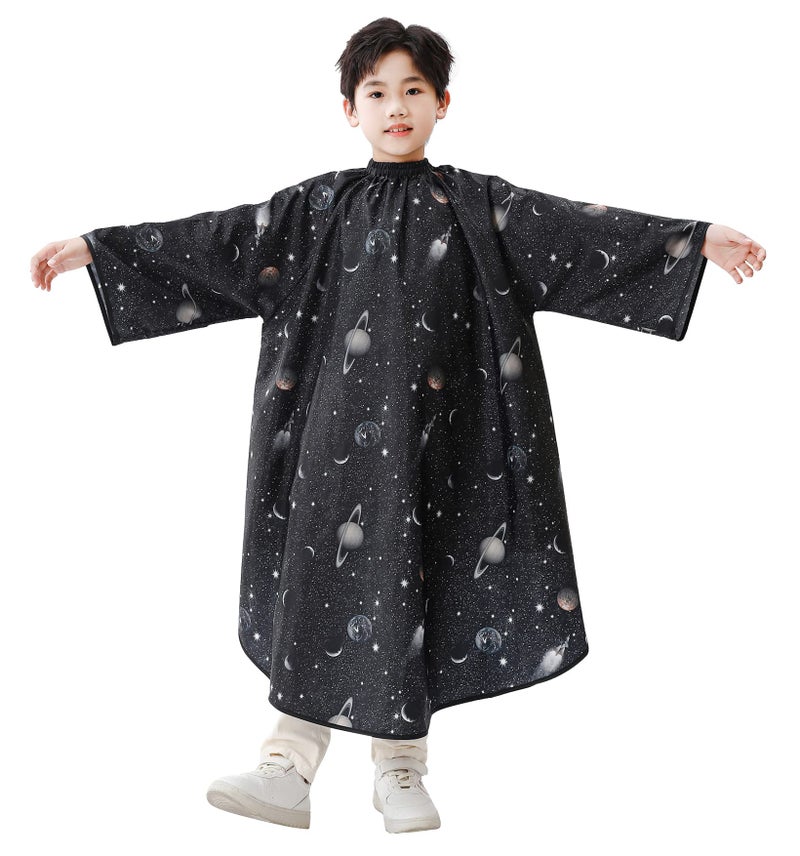 PERFEHAIR Kids Hair Cutting Cape with Sleeves, Kids Barber Cape Haircut Cape for Boy & Girls, Professional Salon or Home Hair Cut Cape-Black Space Printing - Image 1