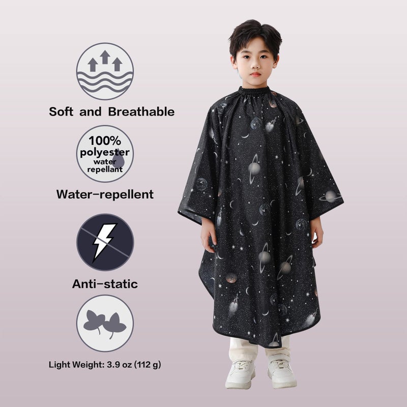PERFEHAIR Kids Hair Cutting Cape with Sleeves, Kids Barber Cape Haircut Cape for Boy & Girls, Professional Salon or Home Hair Cut Cape-Black Space Printing - Image 4