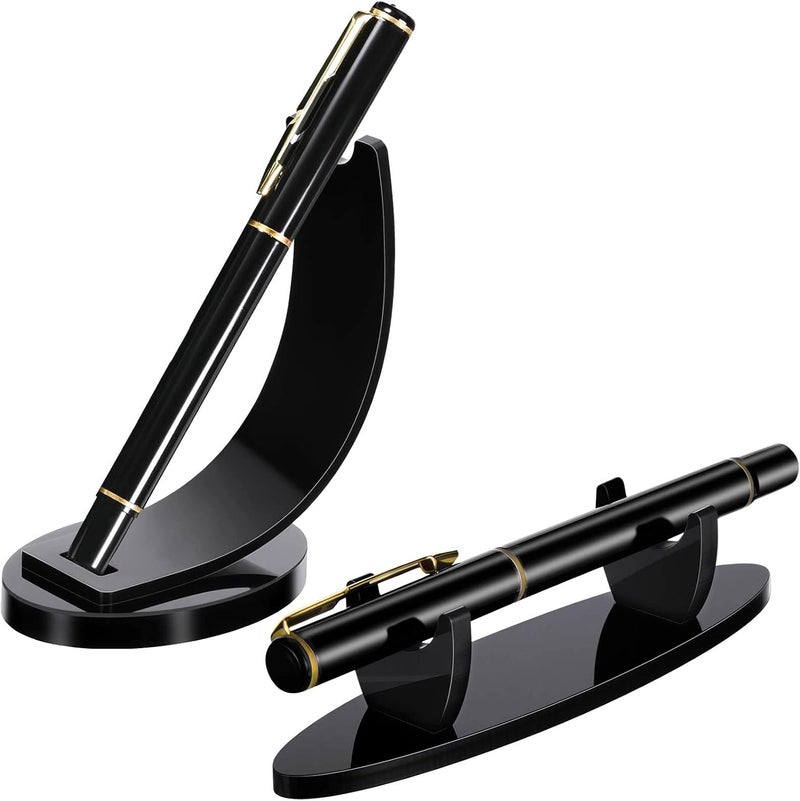 Spakon 2 Pieces Acrylic Pen Display Stand Clear Fountain Pen Holder Stand Makeup Brush Rack Organizer Desk Pencil Wand Holder Showcase for Home Office School or Store Use (Black) - Image 1