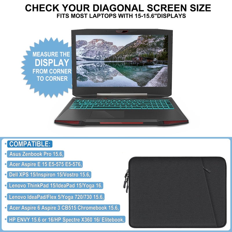 Naukay Laptop Case 15.6 inch, Shockproof Protective Computer Sleeve Cover with Accessories Pocket, Water Resistant Traveling Carrying Laptop Bag Compatible for MacBook Dell HP Acer Asus Lenovo, Black - Image 4