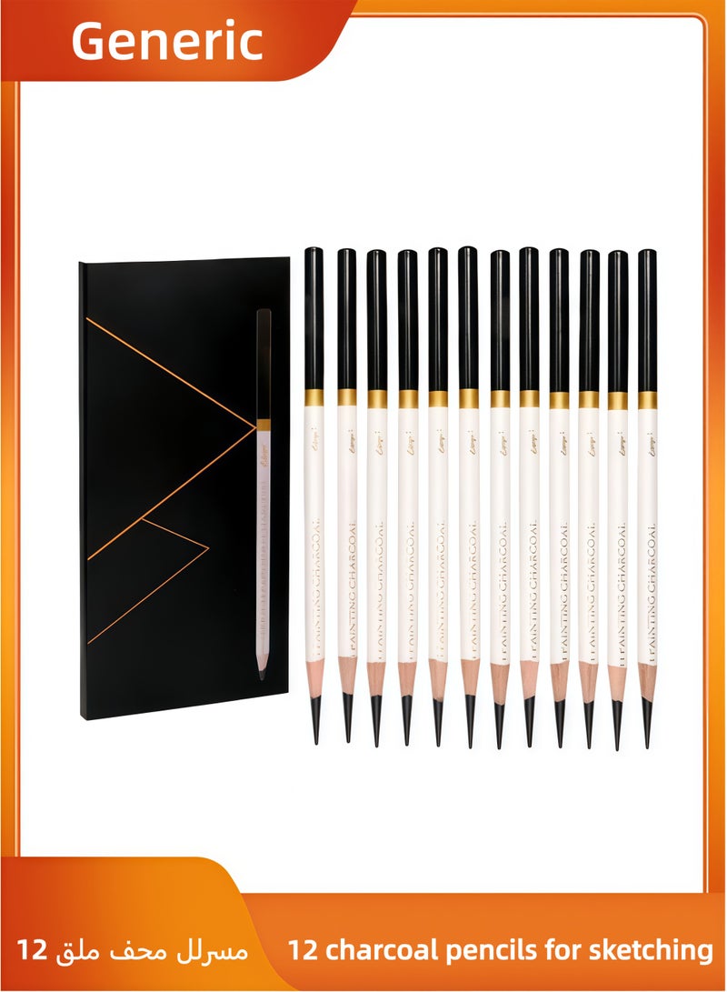 12pcs Sketch Charcoal Pencils Drawing Set Charcoal Pencils Black Soft, Medium And Hard Charcoal Pencils For Drawing, Sketching, Shading, Artist Pencils For Beginners & Artists - Image 1