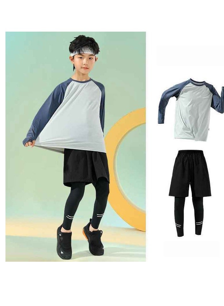 Children's Long Sleeved Long Pants Two-Piece Running Basketball Training Quick Drying Sports Suit  - Image 2