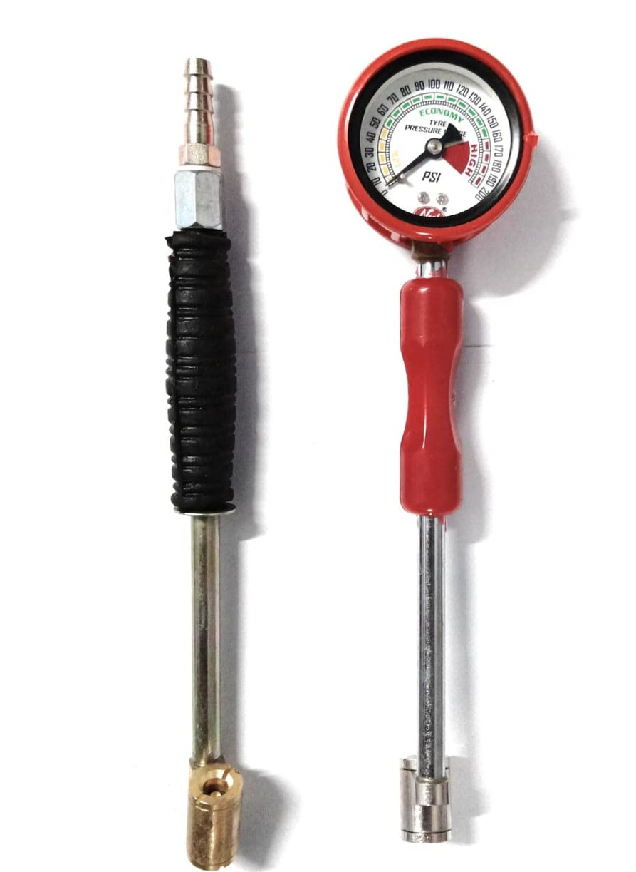 Generic Seahorse Polymers Air Pressure Rod Gauge200 PSI with Air Pump Nozzle Inflatable Dual Head Chuck Valve Tool  - Image 1