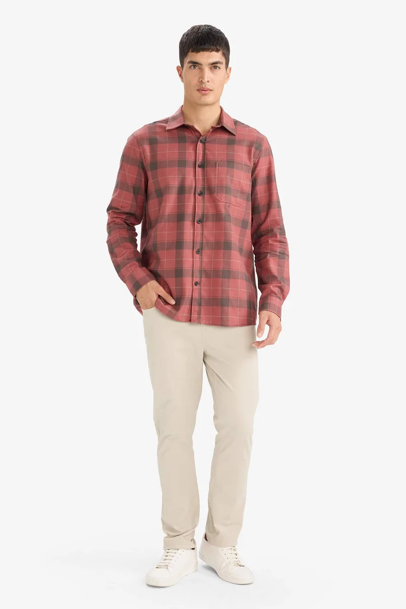 ديفاكتو Regular Fit Polo Collar Checked Cotton Shirt