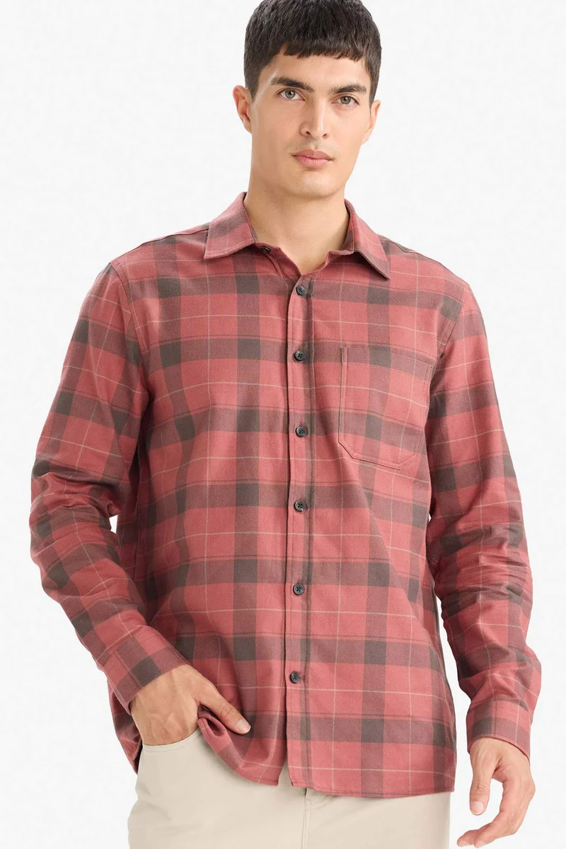 ديفاكتو Regular Fit Polo Collar Checked Cotton Shirt