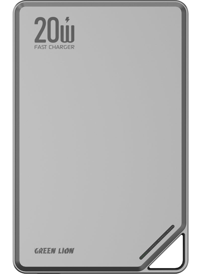 GREEN LION 10000mAh RAYO PD 20W Power Bank, Portable Mag Safe PowerBank with Ultra Slim Design, 20W PD & 15W Wireless Output, Strong Magnet, Flight Approved Power Bank Compatible with MagSafe, iPhone 14/15/16/17 Series and Android Smart Phones - Grey - Image 1