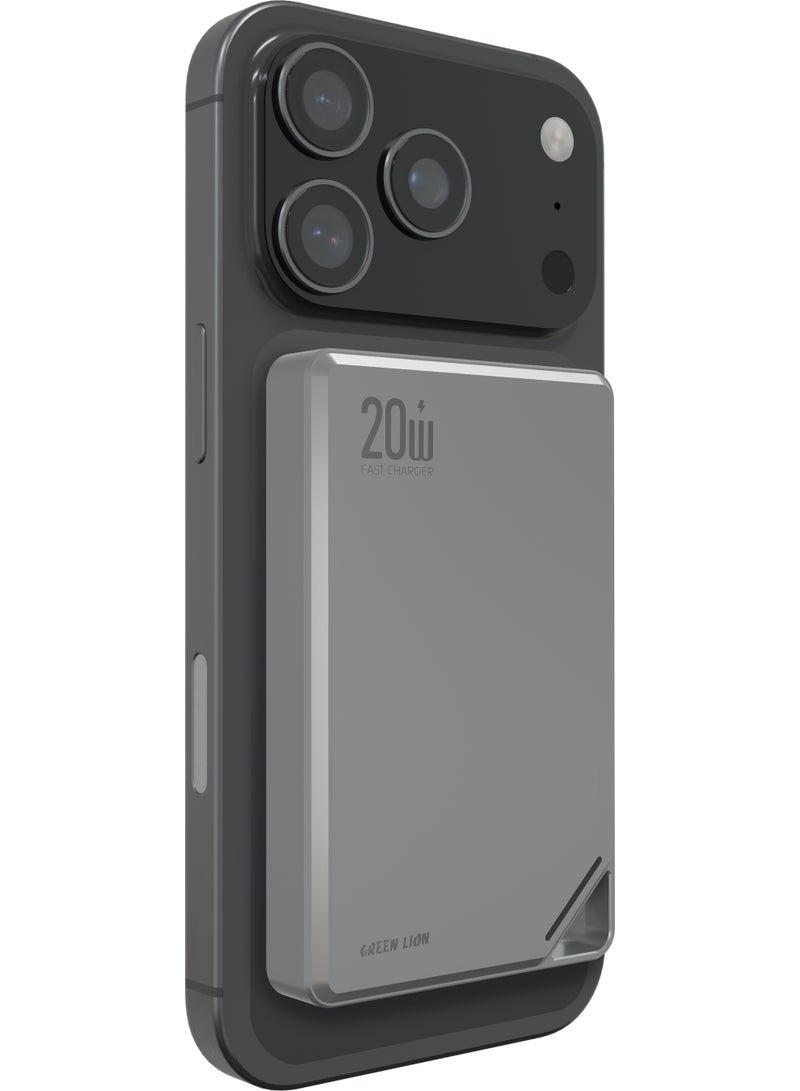 GREEN LION 10000mAh RAYO PD 20W Power Bank, Portable Mag Safe PowerBank with Ultra Slim Design, 20W PD & 15W Wireless Output, Strong Magnet, Flight Approved Power Bank Compatible with MagSafe, iPhone 14/15/16/17 Series and Android Smart Phones - Grey - Image 3