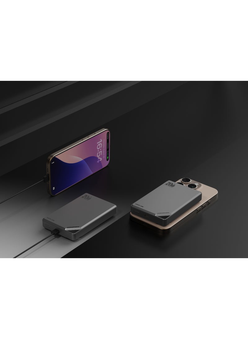 GREEN LION 10000mAh RAYO PD 20W Power Bank, Portable Mag Safe PowerBank with Ultra Slim Design, 20W PD & 15W Wireless Output, Strong Magnet, Flight Approved Power Bank Compatible with MagSafe, iPhone 14/15/16/17 Series and Android Smart Phones - Grey - Image 2