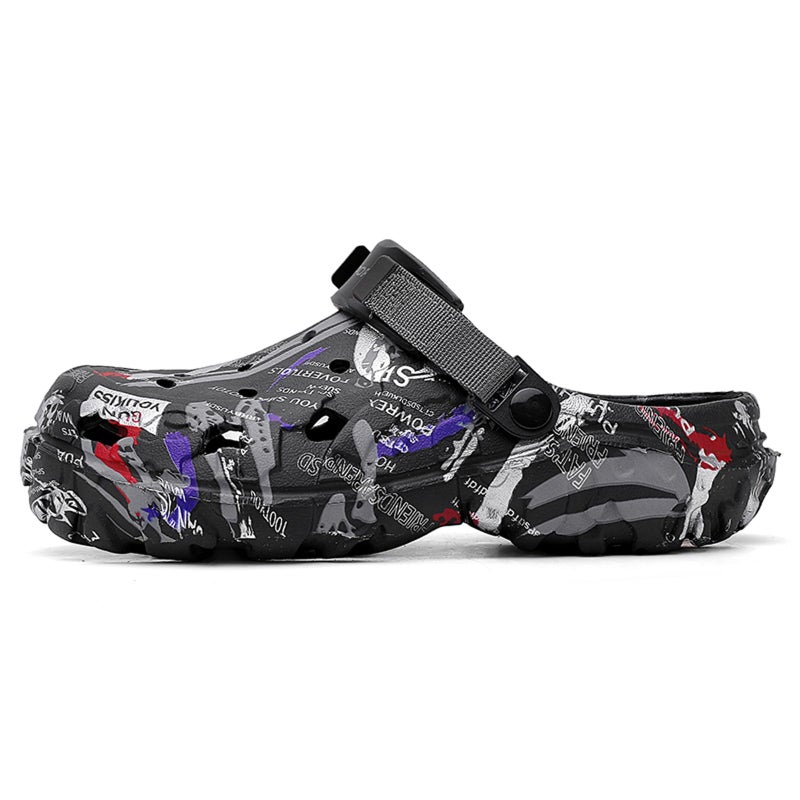 FLIOZY Menâ€™s Camouflage Garden Clogs Comfortable Non-Slip Beach & Pool Mules, Lightweight Athletic Outdoor Sandals with Adjustable Back Strap Black 41 - Image 4