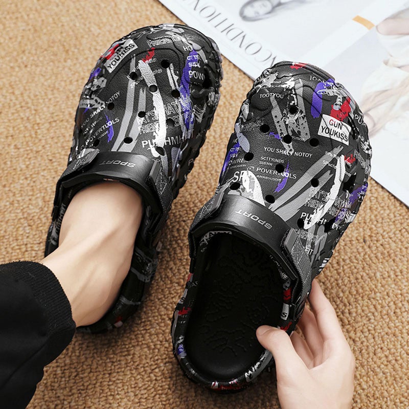 FLIOZY Menâ€™s Camouflage Garden Clogs Comfortable Non-Slip Beach & Pool Mules, Lightweight Athletic Outdoor Sandals with Adjustable Back Strap Black 41 - Image 5