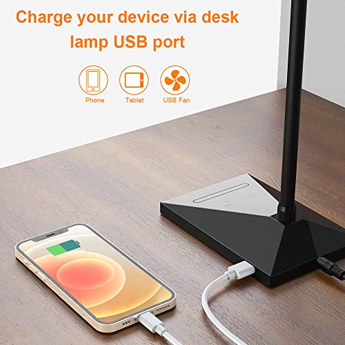 Vansuny LED Desk Lamp with USB Charging Port, Eye-Caring, 5 Color Modes,6 Brightness Levels, Touch Control, Adjustable Neck, Memory Function for Dorm Office Work Bedroom (12W,Black) - Image 3