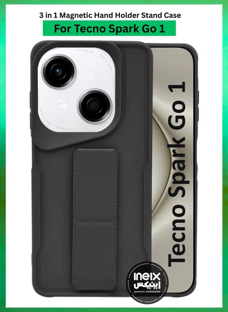 إينيكس جراب حماية 3 في 1 مغناطيسي ذو مسند للهاتف وسوار لأصابع اليد لهاتف تكنو سبارك قو 1 -أسود