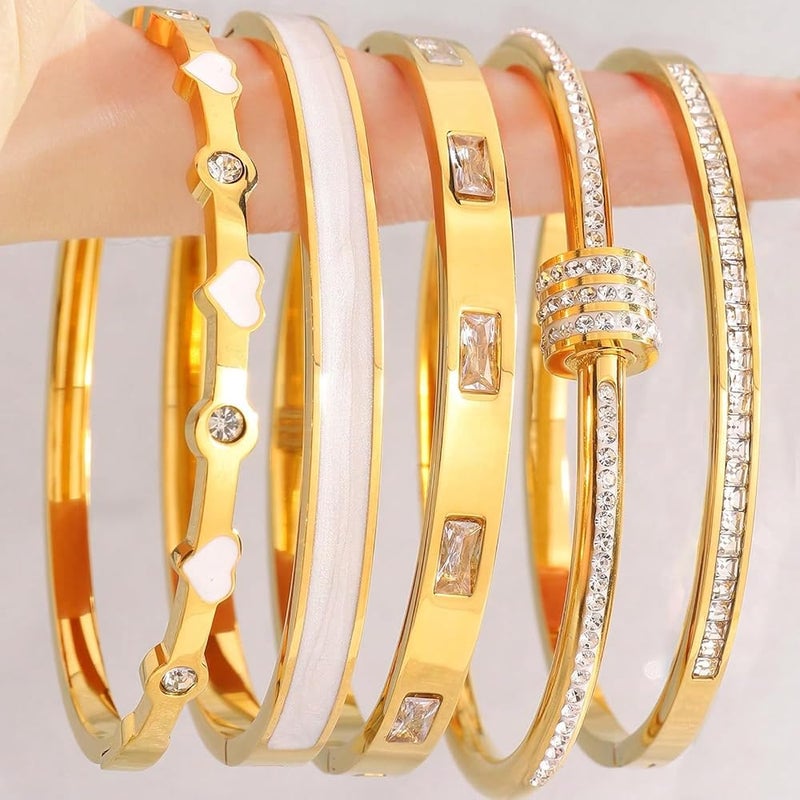 KASTWAVE Pink Heart Bangle Bracelets for Women, 18K Gold Plated Stackable Stainless Steel Heart Bangles, Friendship & Love Jewelry Gift for Her - Image 5