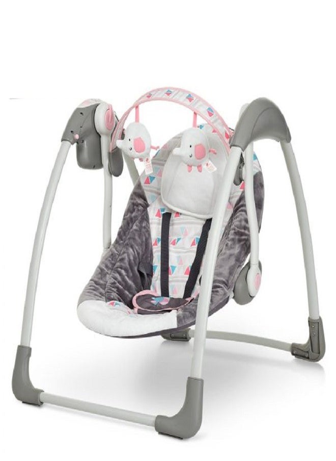 Baby Swing Automatic For Newborn To Toddler With Music, Breathable Fabric And 2 Plush Toys (Pink X Gray)