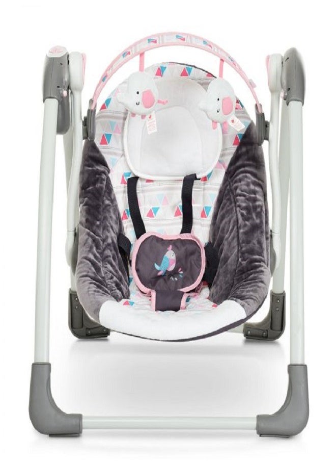 Baby Swing Automatic For Newborn To Toddler With Music, Breathable Fabric And 2 Plush Toys (Pink X Gray)