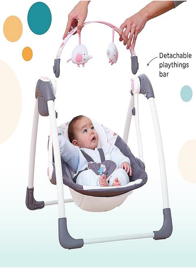 Baby Swing Automatic For Newborn To Toddler With Music, Breathable Fabric And 2 Plush Toys (Pink X Gray)