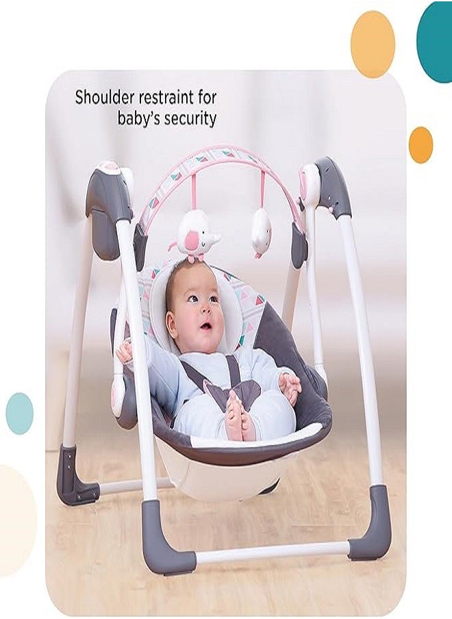 Baby Swing Automatic For Newborn To Toddler With Music, Breathable Fabric And 2 Plush Toys (Pink X Gray)
