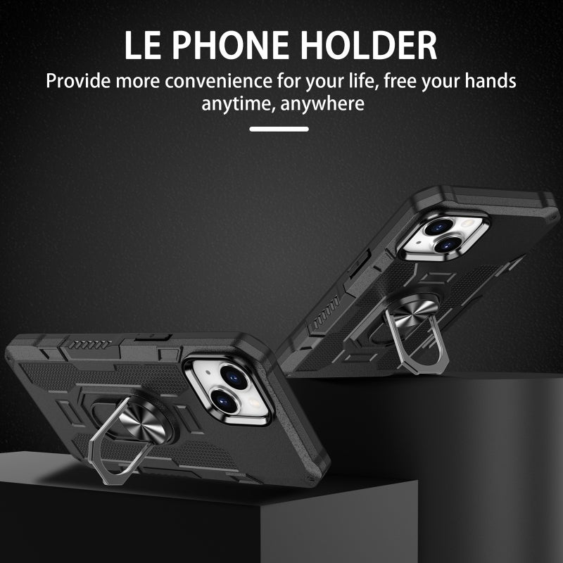 Case Cover For iPhone 13 Ring Holder Armor Hybrid Phone Case(Black) - Image 2