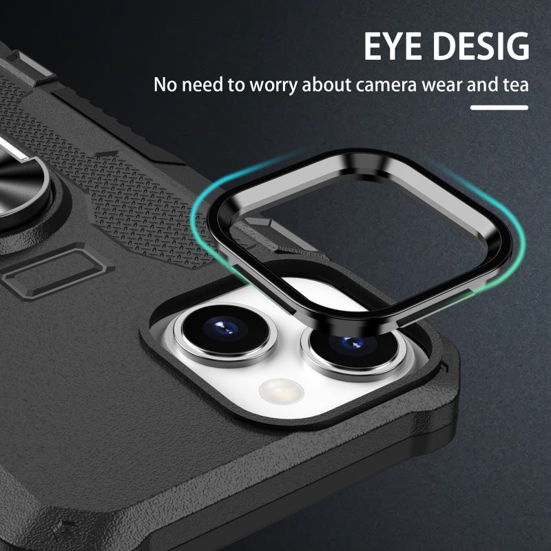 Case Cover For iPhone 13 Ring Holder Armor Hybrid Phone Case(Black) - Image 4