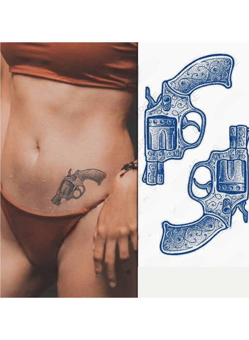 Generic 2 Week Tattoo Semi Permanent Tattoos Gun, Pistol Sticker, Large Sheet Lasting 2 Weeks Tattoo for Women Girls and Men Realistic Temporary Tattoo Stickers - Image 1
