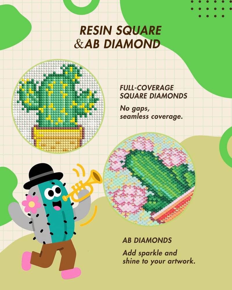 forever young Minigem Diamond Painting Kits Mini Diamond Art Kits, 9Pcs Small Diamond Art Kits for Adults 2-Hour Painting, Postcard-Style Resin Square Drill Diamond Painting Kits 5x7 Inch (Cactus) - Image 3